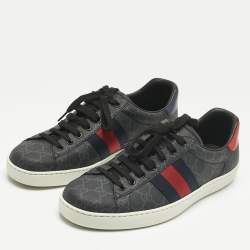 Pre Owned حذاء رياضي غوتشي نمر أسود GG سوبر يم كانفاس ويب أي س منخفض من الأعلى مقاس 44