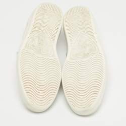 Pre Owned Gucci White Snakeskin Embossed and Leather Web Ace Low Top Sneakers Size 43.5