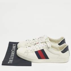 Pre Owned Gucci White Snakeskin Embossed and Leather Web Ace Low Top Sneakers Size 43.5