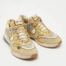 Pre Owned Gucci Gold/White Mesh, Glitter and Leather Ultrapace Low Top Sneakers Size 41