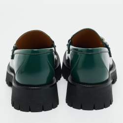 Pre Owned Gucci Green Leather Interlocking G Chain Loafers Size 41.5