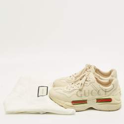 Pre Owned Gucci Cream Leather Rhyton Lace Up Sneakers Size 39.5
