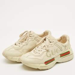Pre Owned Gucci Cream Leather Rhyton Lace Up Sneakers Size 39.5