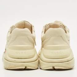 Pre Owned Gucci Cream Leather Rhyton Lace Up Sneakers Size 39.5
