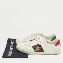 مملوكة مسبقًا Gucci White Leather and Python Embossed Leather Ace Low Top Sneakers Size 41