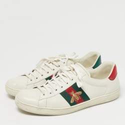 مملوكة مسبقًا Gucci White Leather and Python Embossed Leather Ace Low Top Sneakers Size 41