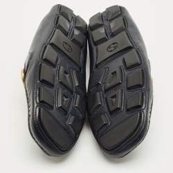 Pre Owned Gucci Navy Blue Leather GG Marmont Web Driver Slip On Loafers Size 44
