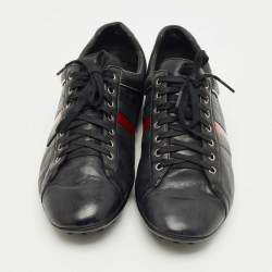 Pre Owned Gucci Black Leather and  Web Low Top Sneakers Size 45