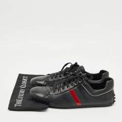 Pre Owned Gucci Black Leather and  Web Low Top Sneakers Size 45