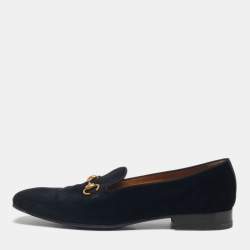 Pre Owned Gucci Black Velvet Horsebit Slip On Loafers Size 44