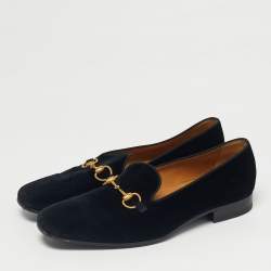 Pre Owned Gucci Black Velvet Horsebit Slip On Loafers Size 44