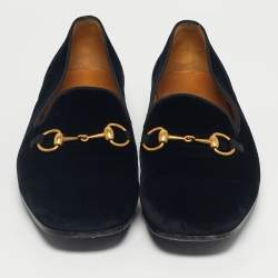 Pre Owned Gucci Black Velvet Horsebit Slip On Loafers Size 44