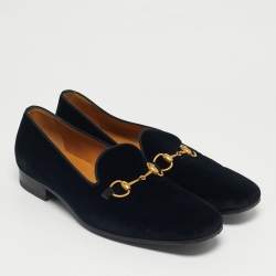 Pre Owned Gucci Black Velvet Horsebit Slip On Loafers Size 44