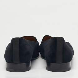 Pre Owned Gucci Black Velvet Horsebit Slip On Loafers Size 44