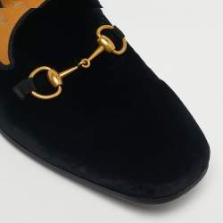 Pre Owned Gucci Black Velvet Horsebit Slip On Loafers Size 44