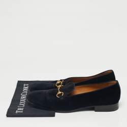 Pre Owned Gucci Black Velvet Horsebit Slip On Loafers Size 44