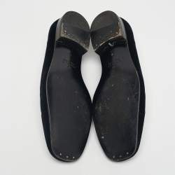 Pre Owned Gucci Black Velvet Horsebit Slip On Loafers Size 44