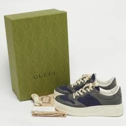 Pre Owned Gucci Blue/Grey Jumbo GG Canvas and Leather Low Top Sneakers Size 41