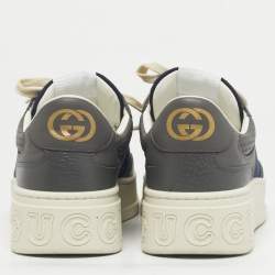 Pre Owned Gucci Blue/Grey Jumbo GG Canvas and Leather Low Top Sneakers Size 41