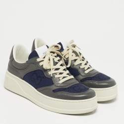 Pre Owned Gucci Blue/Grey Jumbo GG Canvas and Leather Low Top Sneakers Size 41