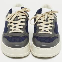 Pre Owned Gucci Blue/Grey Jumbo GG Canvas and Leather Low Top Sneakers Size 41