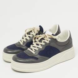 Pre Owned Gucci Blue/Grey Jumbo GG Canvas and Leather Low Top Sneakers Size 41