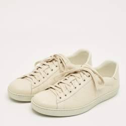Pre Owned Gucci Cream Perforated Leather Lace Up Sneakers Size 45.5