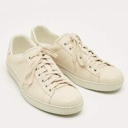 Pre Owned Gucci Cream Perforated Leather Lace Up Sneakers Size 45.5