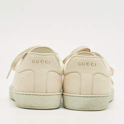 Pre Owned Gucci Cream Perforated Leather Lace Up Sneakers Size 45.5