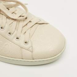 Pre Owned Gucci Cream Perforated Leather Lace Up Sneakers Size 45.5
