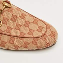 Pre Owned Gucci Brown Canvas and Fur Lined Princetown Flat Mules Size 41