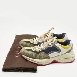 Pre Owned Gucci Multicolor Coated Canvas and Leather Rhyton Lace Up Sneakers Size 45
