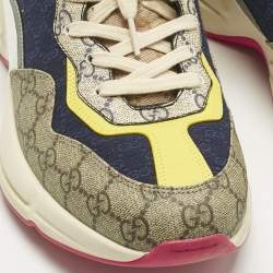 Pre Owned Gucci Multicolor Coated Canvas and Leather Rhyton Lace Up Sneakers Size 45