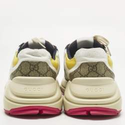 Pre Owned Gucci Multicolor Coated Canvas and Leather Rhyton Lace Up Sneakers Size 45