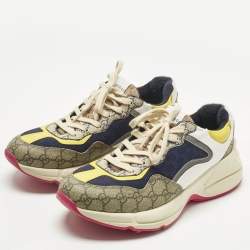 Pre Owned Gucci Multicolor Coated Canvas and Leather Rhyton Lace Up Sneakers Size 45