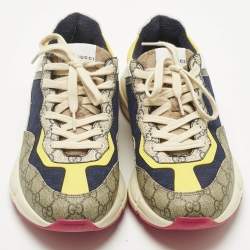 Pre Owned Gucci Multicolor Coated Canvas and Leather Rhyton Lace Up Sneakers Size 45