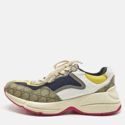 Pre Owned Gucci Multicolor Coated Canvas and Leather Rhyton Lace Up Sneakers Size 45