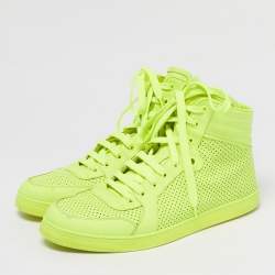 Pre Owned Gucci Green Perforated Leather Leather High Top Sneakers Size 44