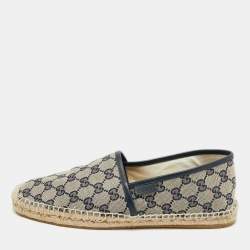 Pre Owned Gucci Beige/Navy Blue GG Canvas Espadrille Flats Size 43