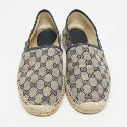 Pre Owned Gucci Beige/Navy Blue GG Canvas Espadrille Flats Size 43