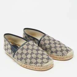 Pre Owned Gucci Beige/Navy Blue GG Canvas Espadrille Flats Size 43