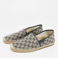 Pre Owned Gucci Beige/Navy Blue GG Canvas Espadrille Flats Size 43