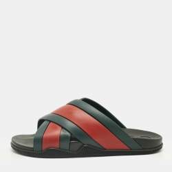 Pre Owned Gucci Red/Green Web Rubber Slide Sandals Size 44