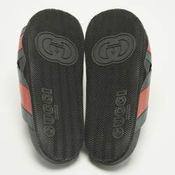 Pre Owned Gucci Red/Green Web Rubber Slide Sandals Size 44