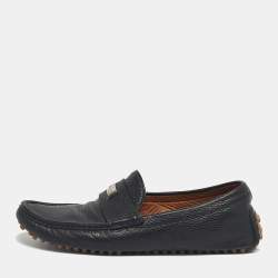 Pre Owned Gucci Black Leather Horsebit Slip On Loafers Size 41