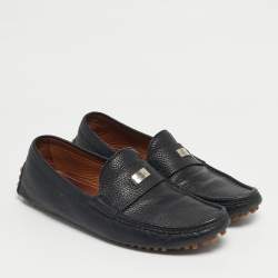 Pre Owned Gucci Black Leather Horsebit Slip On Loafers Size 41