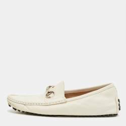 Pre Owned Gucci White Leather Horsebit Slip On Loafers Size 42