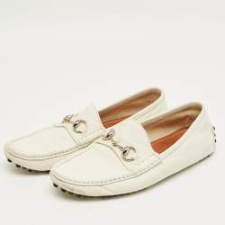 Pre Owned Gucci White Leather Horsebit Slip On Loafers Size 42