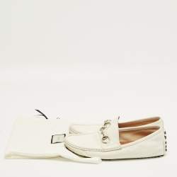 Pre Owned Gucci White Leather Horsebit Slip On Loafers Size 42
