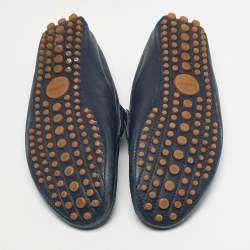 Pre Owned Gucci Navy Blue Leather Horsebit Slip On Loafers Size 42